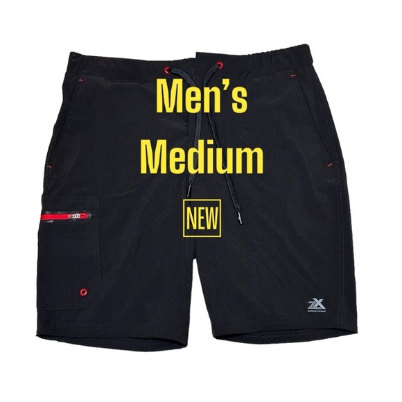 Men's Zeroxposur Medium Swim Drawstring Shorts Trunks Hybrid Black Elastic Waist - Picture 2 of 10